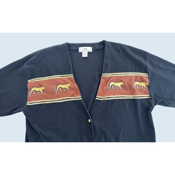 Vintage Cardigan Sweater Top Puma Cheetah Detail Size M - Picture 3 of 8